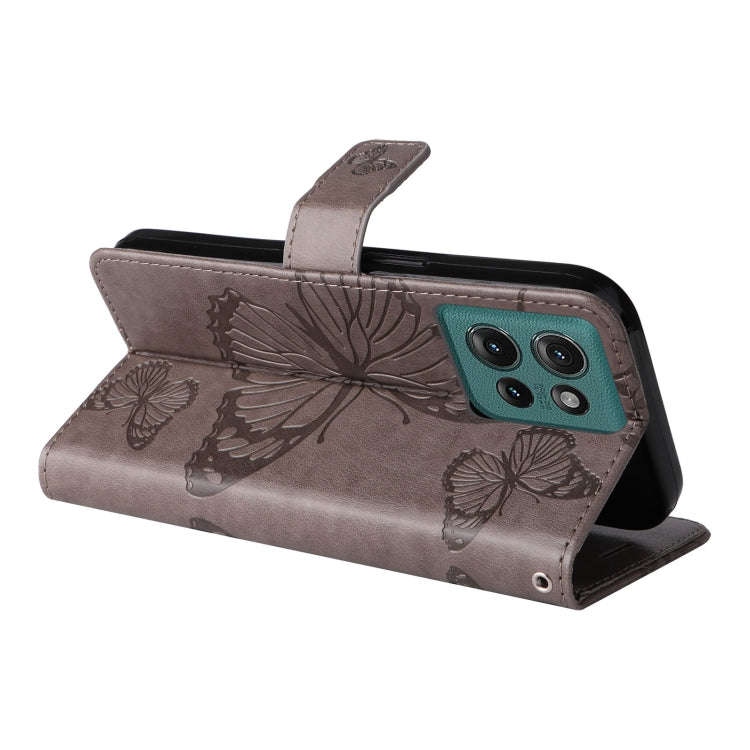 For Motorola Edge 50 5G 3D Butterfly Embossed Pattern Flip Leather Phone Case(Grey)
