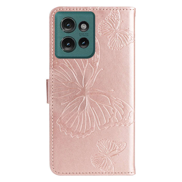 For Motorola Edge 50 5G 3D Butterfly Embossed Pattern Flip Leather Phone Case(Rose Gold)