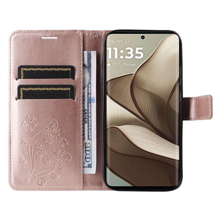 For Motorola Edge 50 5G 3D Butterfly Embossed Pattern Flip Leather Phone Case(Rose Gold)
