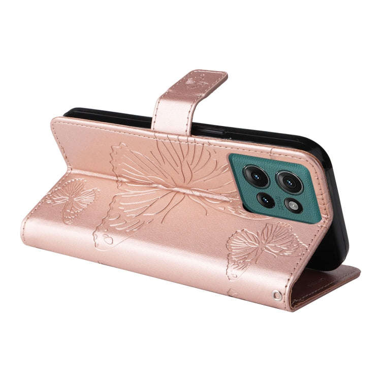 For Motorola Edge 50 5G 3D Butterfly Embossed Pattern Flip Leather Phone Case(Rose Gold)