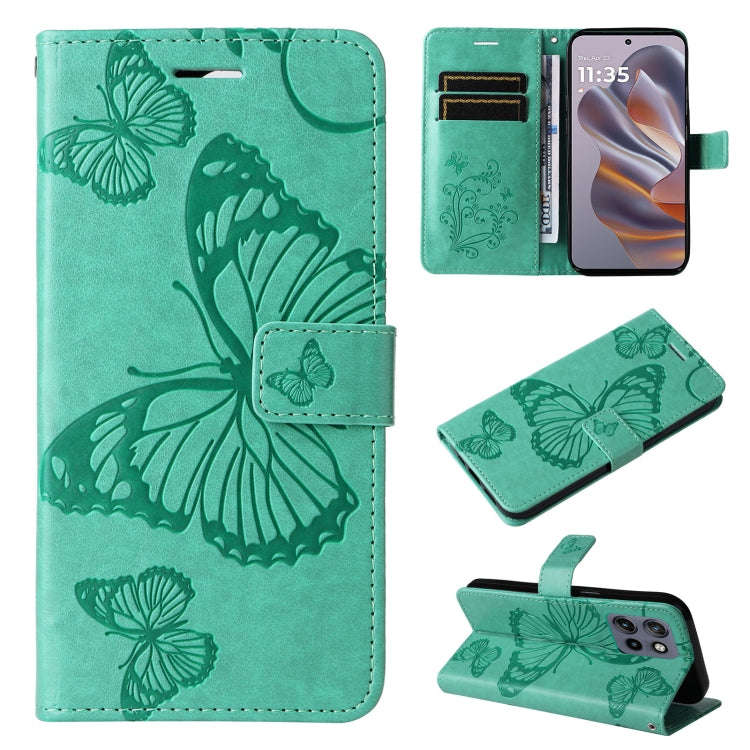 For Motorola Edge 50 Neo 3D Butterfly Embossed Pattern Flip Leather Phone Case(Green)