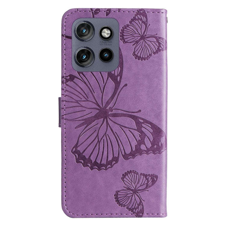 For Motorola Edge 50 Neo 3D Butterfly Embossed Pattern Flip Leather Phone Case(Purple)