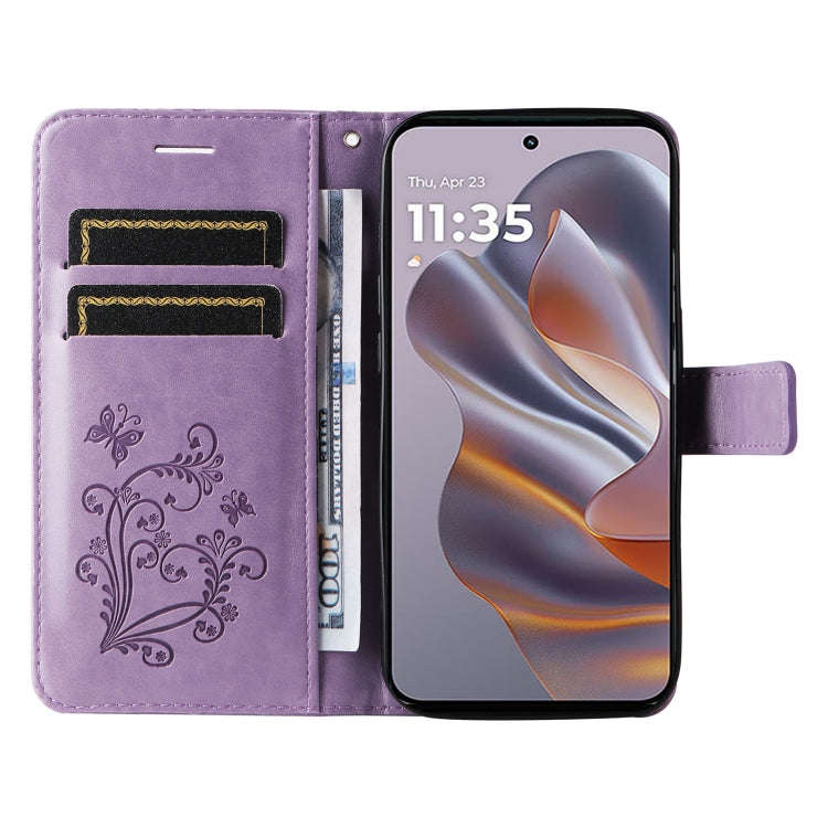 For Motorola Edge 50 Neo 3D Butterfly Embossed Pattern Flip Leather Phone Case(Purple)