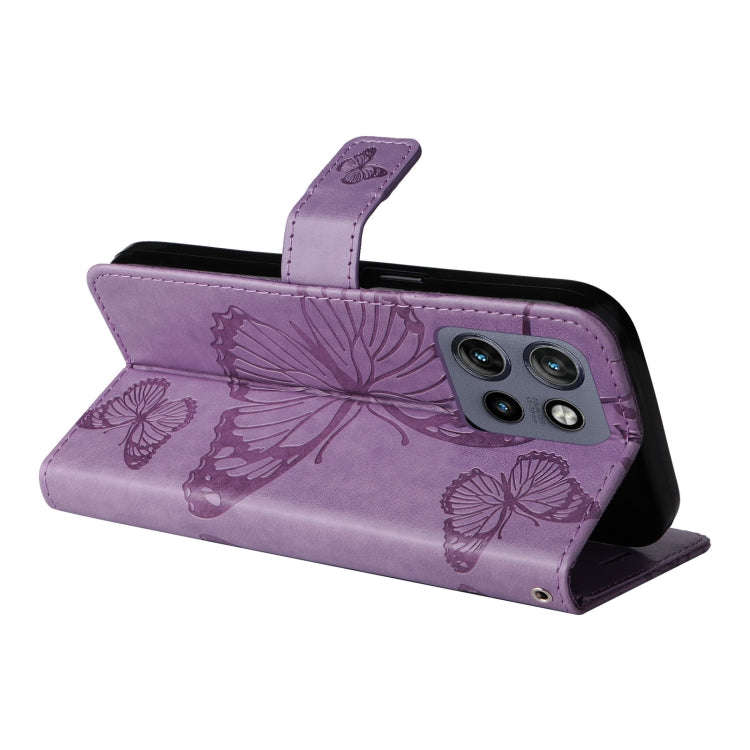 For Motorola Edge 50 Neo 3D Butterfly Embossed Pattern Flip Leather Phone Case(Purple)