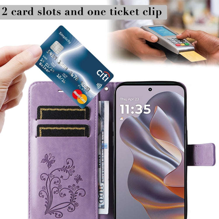 For Motorola Edge 50 Neo 3D Butterfly Embossed Pattern Flip Leather Phone Case(Purple)