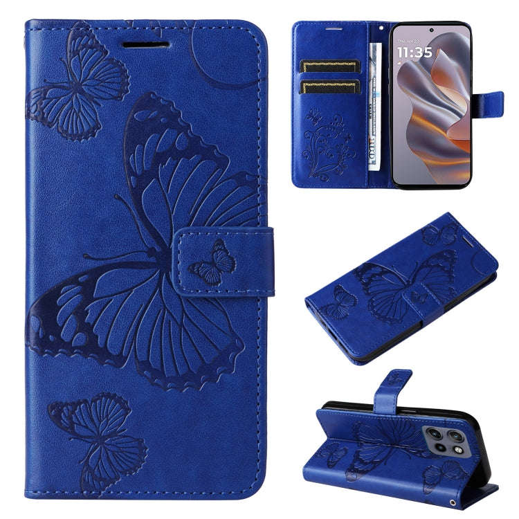 For Motorola Edge 50 Neo 3D Butterfly Embossed Pattern Flip Leather Phone Case(Blue)
