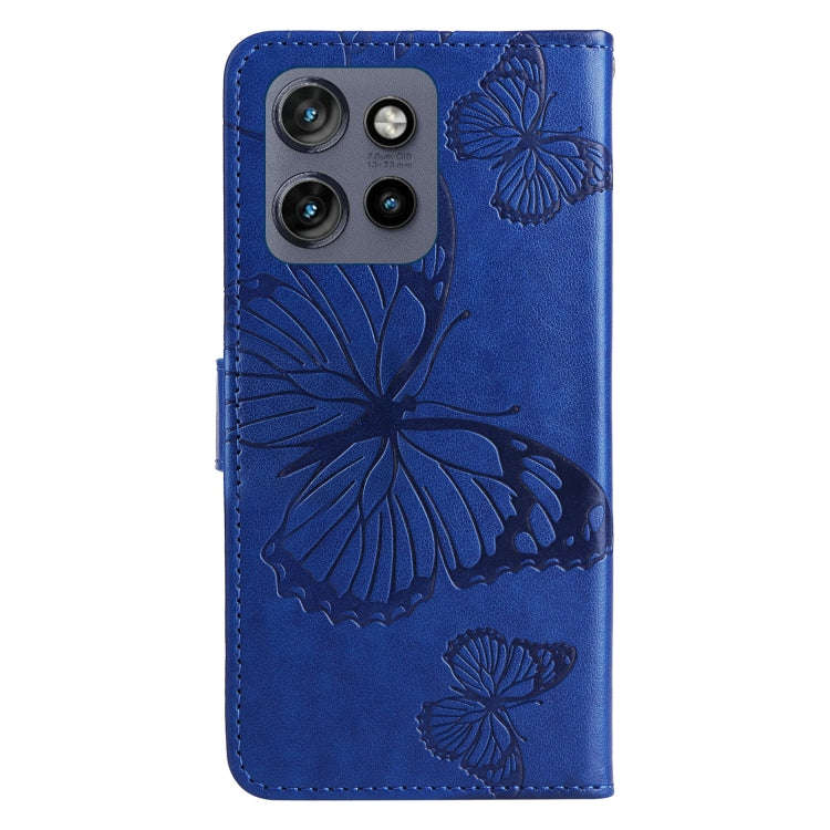 For Motorola Edge 50 Neo 3D Butterfly Embossed Pattern Flip Leather Phone Case(Blue)