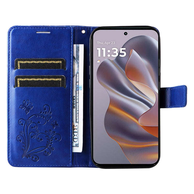 For Motorola Edge 50 Neo 3D Butterfly Embossed Pattern Flip Leather Phone Case(Blue)