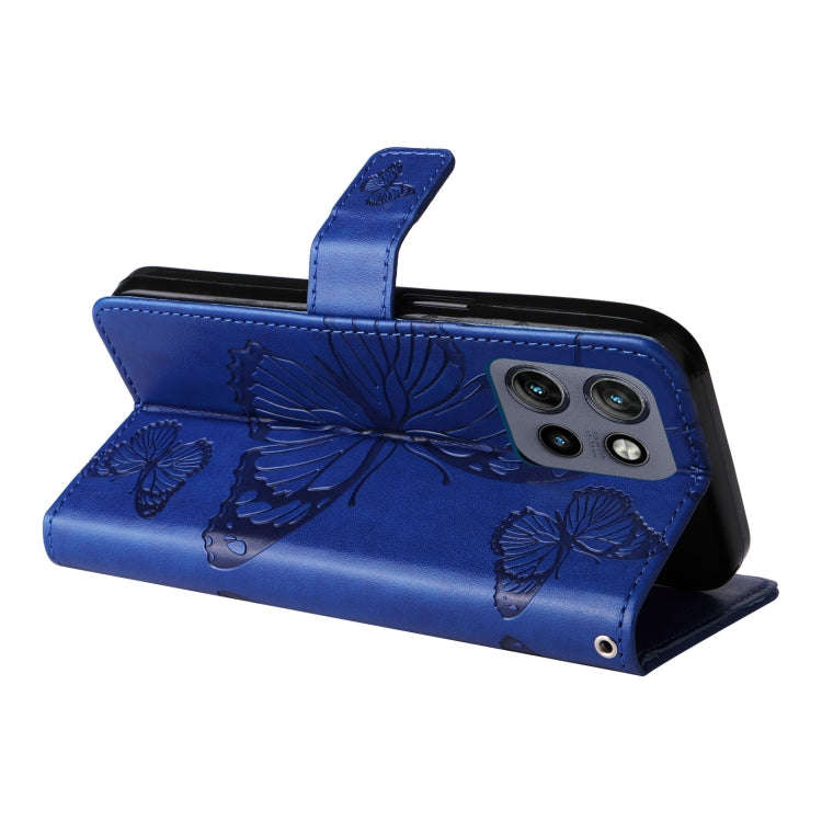 For Motorola Edge 50 Neo 3D Butterfly Embossed Pattern Flip Leather Phone Case(Blue)