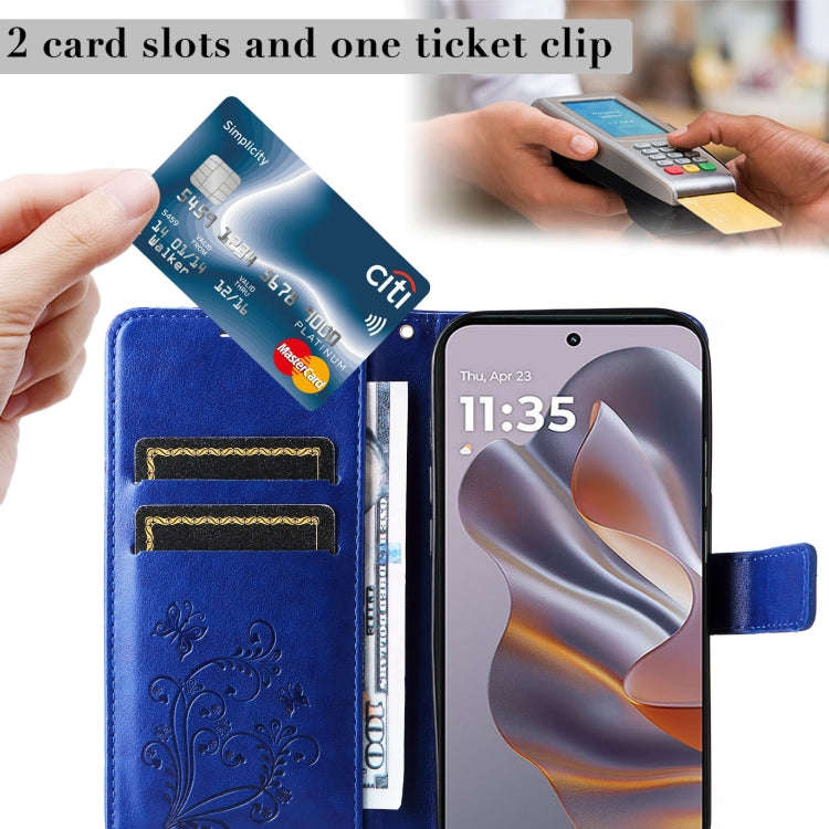 For Motorola Edge 50 Neo 3D Butterfly Embossed Pattern Flip Leather Phone Case(Blue)