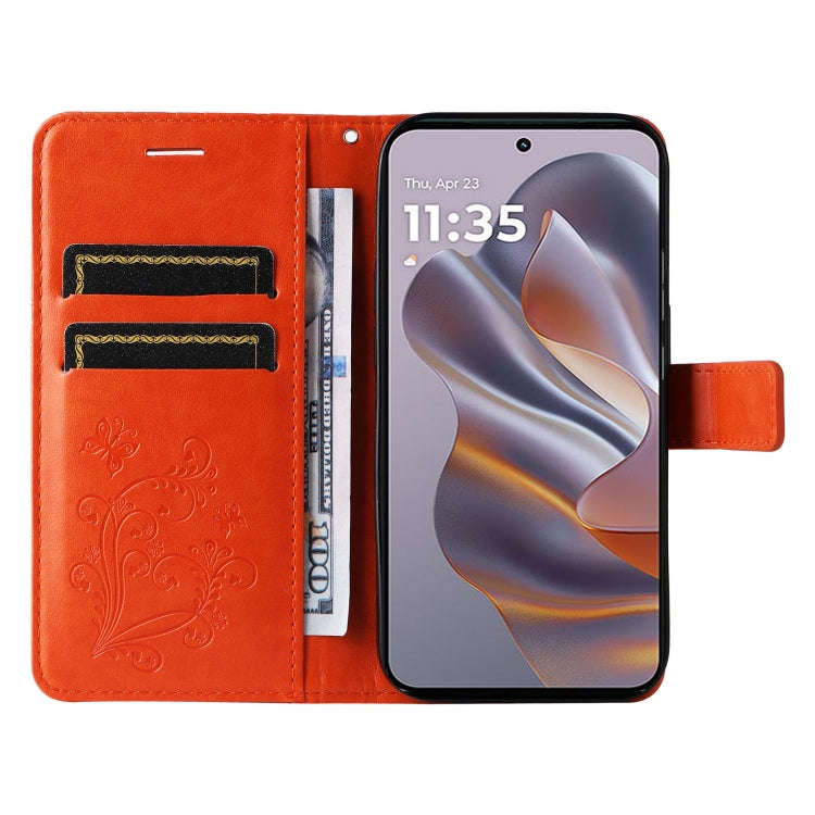 For Motorola Edge 50 Neo 3D Butterfly Embossed Pattern Flip Leather Phone Case(Orange)