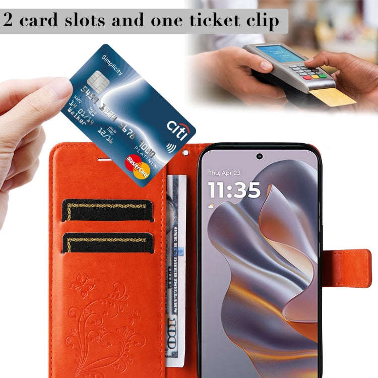 For Motorola Edge 50 Neo 3D Butterfly Embossed Pattern Flip Leather Phone Case(Orange)
