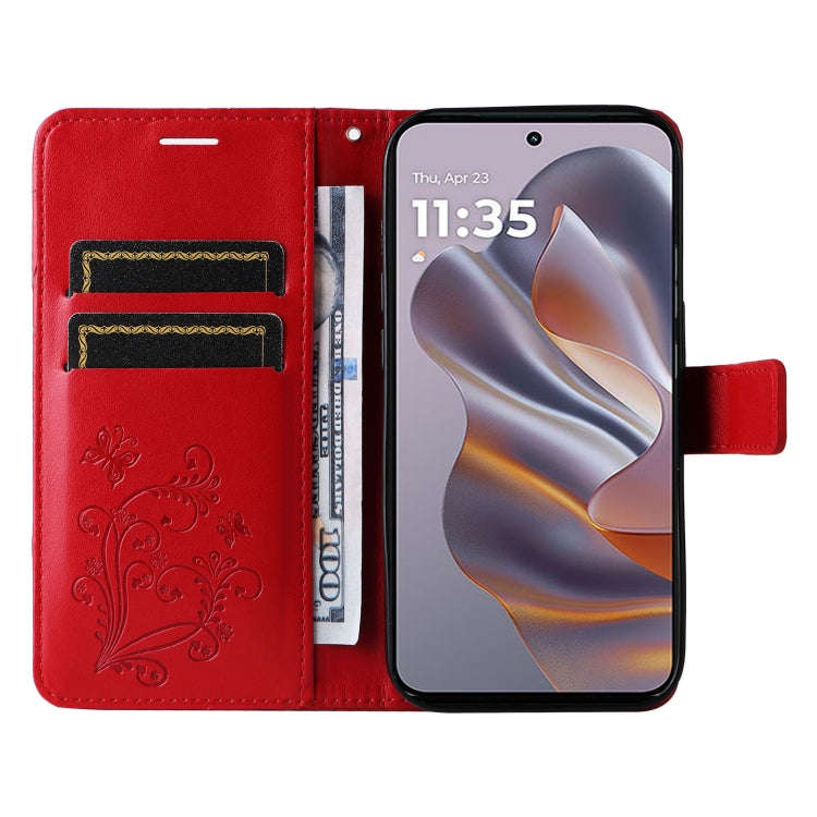 For Motorola Edge 50 Neo 3D Butterfly Embossed Pattern Flip Leather Phone Case(Red)