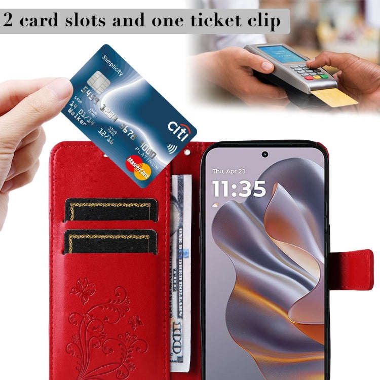 For Motorola Edge 50 Neo 3D Butterfly Embossed Pattern Flip Leather Phone Case(Red)