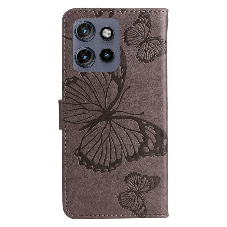 For Motorola Edge 50 Neo 3D Butterfly Embossed Pattern Flip Leather Phone Case(Grey)