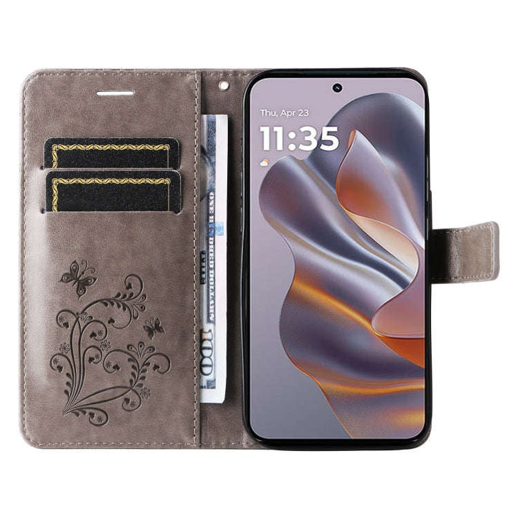 For Motorola Edge 50 Neo 3D Butterfly Embossed Pattern Flip Leather Phone Case(Grey)
