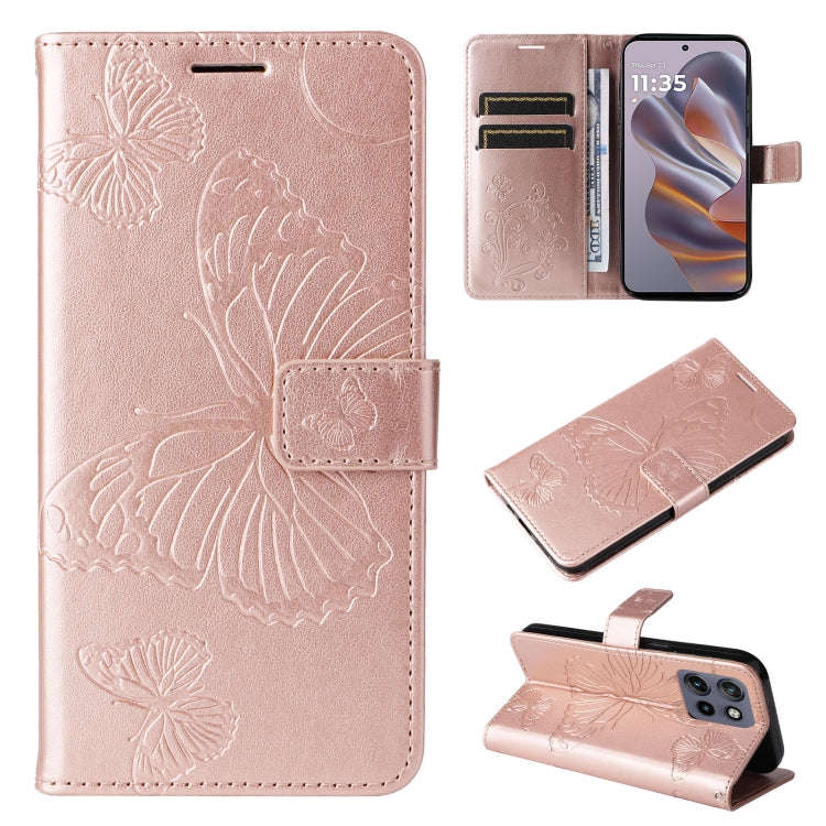 For Motorola Edge 50 Neo 3D Butterfly Embossed Pattern Flip Leather Phone Case(Rose Gold)