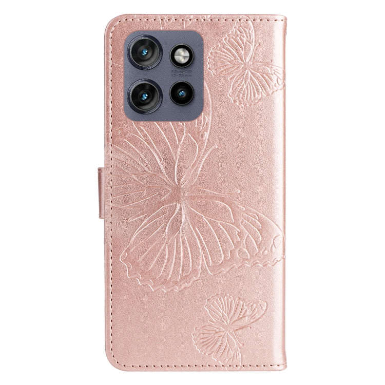 For Motorola Edge 50 Neo 3D Butterfly Embossed Pattern Flip Leather Phone Case(Rose Gold)