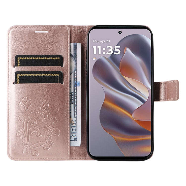 For Motorola Edge 50 Neo 3D Butterfly Embossed Pattern Flip Leather Phone Case(Rose Gold)