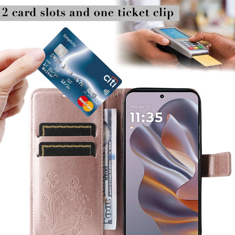 For Motorola Edge 50 Neo 3D Butterfly Embossed Pattern Flip Leather Phone Case(Rose Gold)