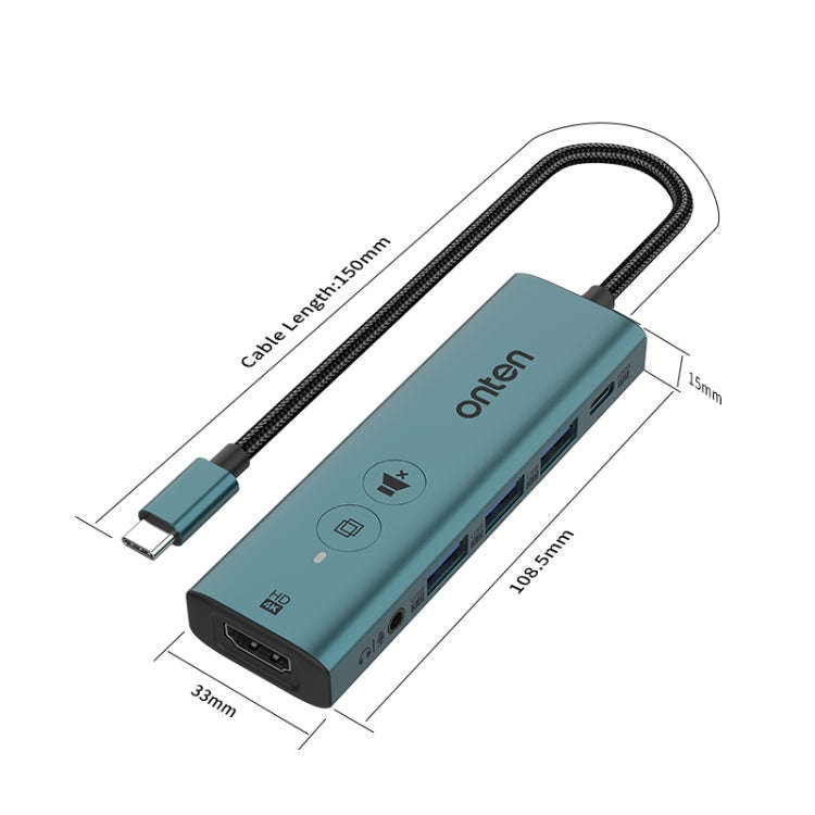 Onten UC123+ USB-C / Type-C to HDTV Multi-function HUB Docking Station with Button, Length:1.5m(G...
