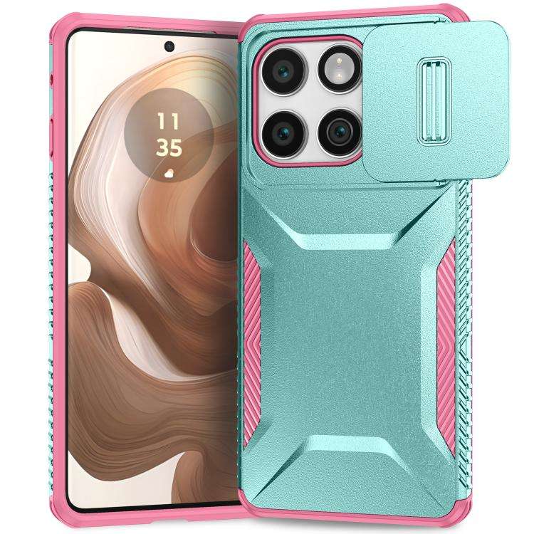 For Motorola Edge 5G 2025 Sliding Camshield Phone Case(Pink + Grey Green)
