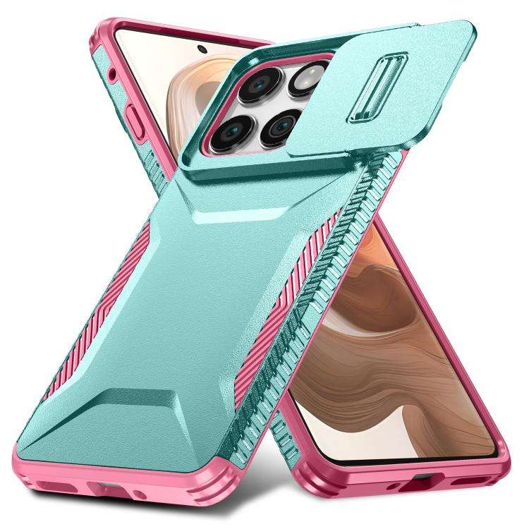 For Motorola Edge 5G 2025 Sliding Camshield Phone Case(Pink + Grey Green)