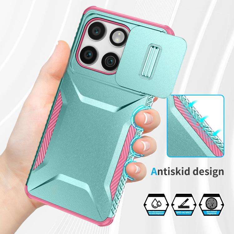 For Motorola Edge 5G 2025 Sliding Camshield Phone Case(Pink + Grey Green)