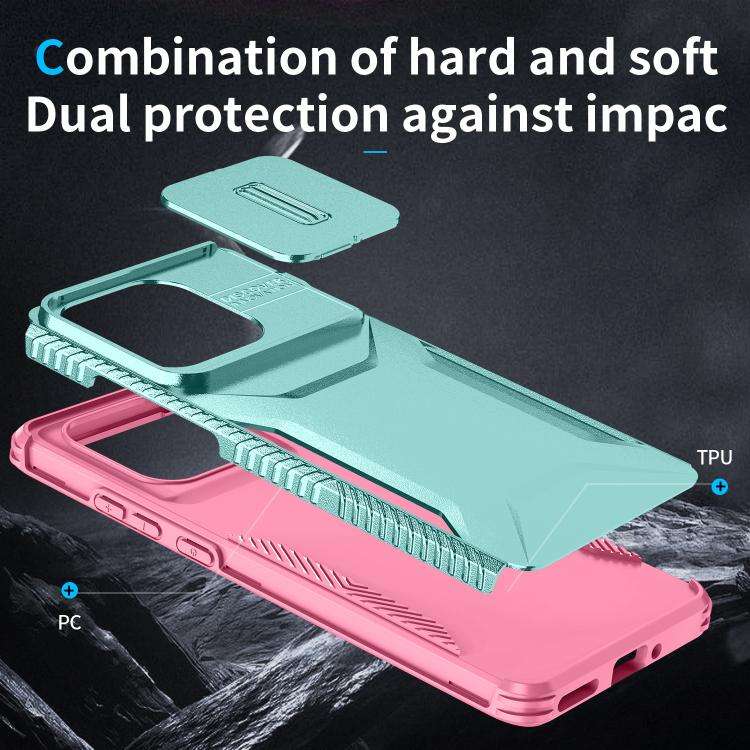 For Motorola Edge 5G 2025 Sliding Camshield Phone Case(Pink + Grey Green)