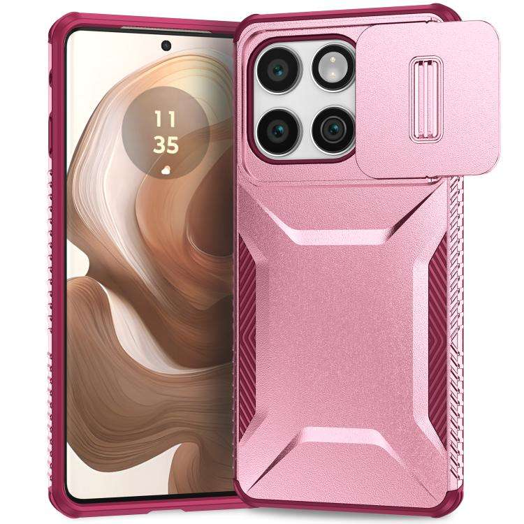 For Motorola Edge 5G 2025 Sliding Camshield Phone Case(Pink + Rose Red)