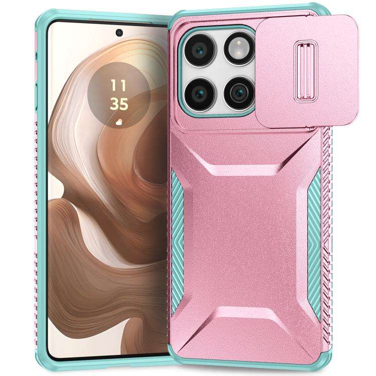 For Motorola Edge 5G 2025 Sliding Camshield Phone Case(Grey Green + Pink)
