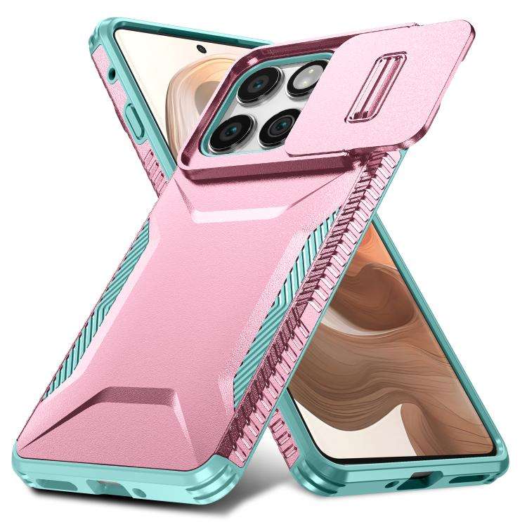 For Motorola Edge 5G 2025 Sliding Camshield Phone Case(Grey Green + Pink)