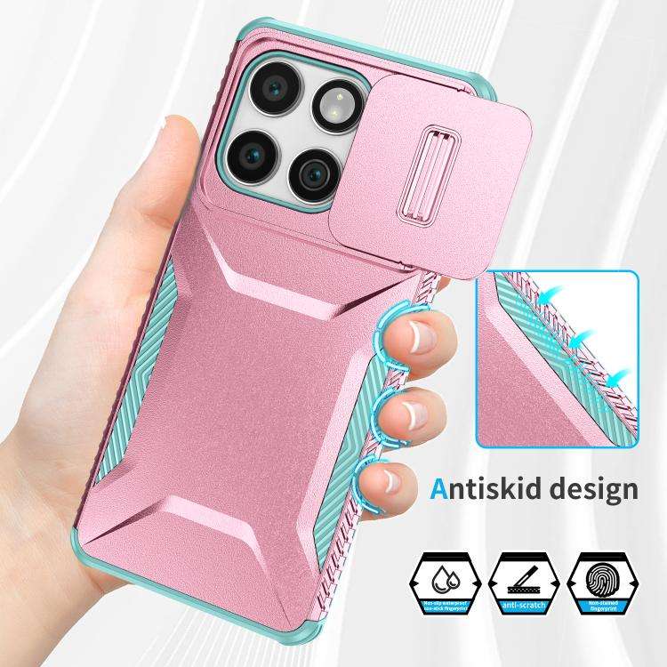 For Motorola Edge 5G 2025 Sliding Camshield Phone Case(Grey Green + Pink)