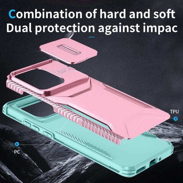 For Motorola Edge 5G 2025 Sliding Camshield Phone Case(Grey Green + Pink)
