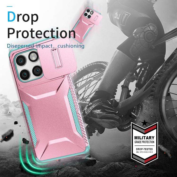 For Motorola Edge 5G 2025 Sliding Camshield Phone Case(Grey Green + Pink)
