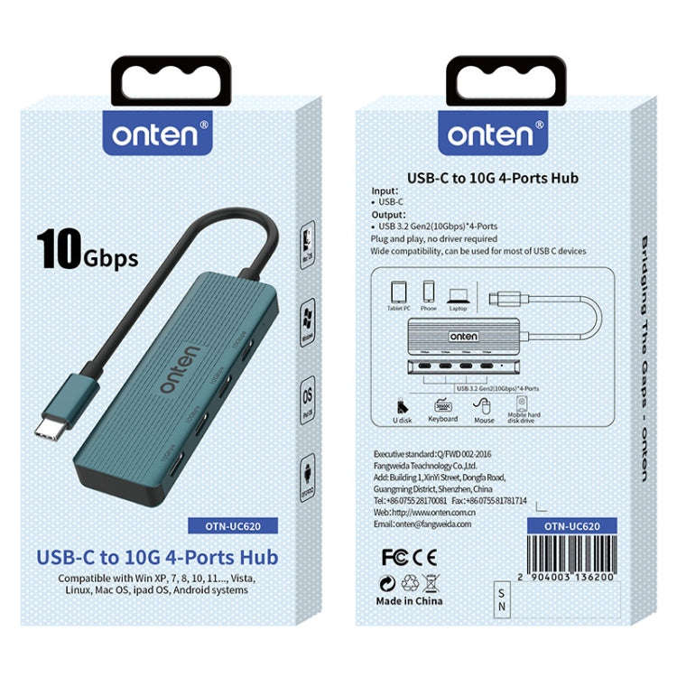 Onten UC620 10Gbps USB-C / Type-C to USB 3.2 Gen2 4 in 1 Multi-function HUB Docking Station, Leng...