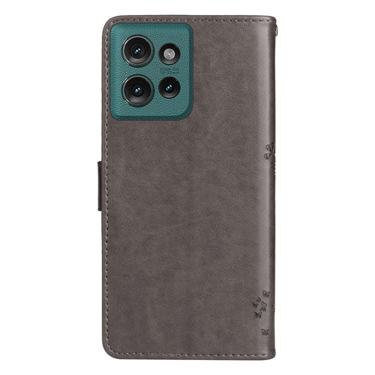 For Motorola Edge 50 5G Tree & Cat Embossed Pattern Flip Leather Phone Case(Grey)