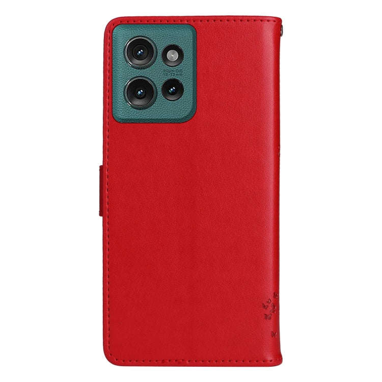 For Motorola Edge 50 5G Tree & Cat Embossed Pattern Flip Leather Phone Case(Red)