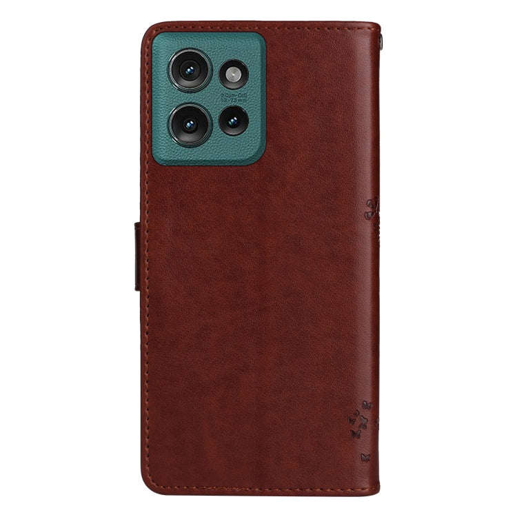 For Motorola Edge 50 5G Tree & Cat Embossed Pattern Flip Leather Phone Case(Coffee)