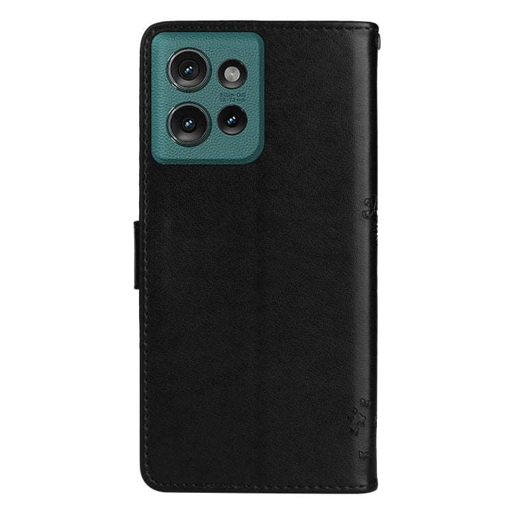 For Motorola Edge 50 5G Tree & Cat Embossed Pattern Flip Leather Phone Case(Black)