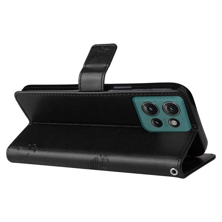 For Motorola Edge 50 5G Tree & Cat Embossed Pattern Flip Leather Phone Case(Black)