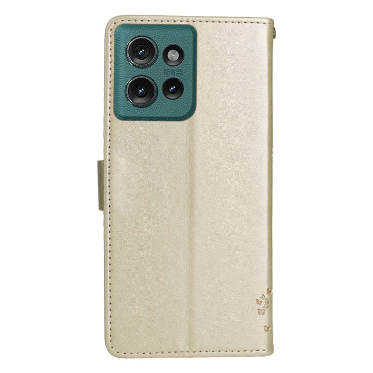 For Motorola Edge 50 5G Tree & Cat Embossed Pattern Flip Leather Phone Case(Gold)