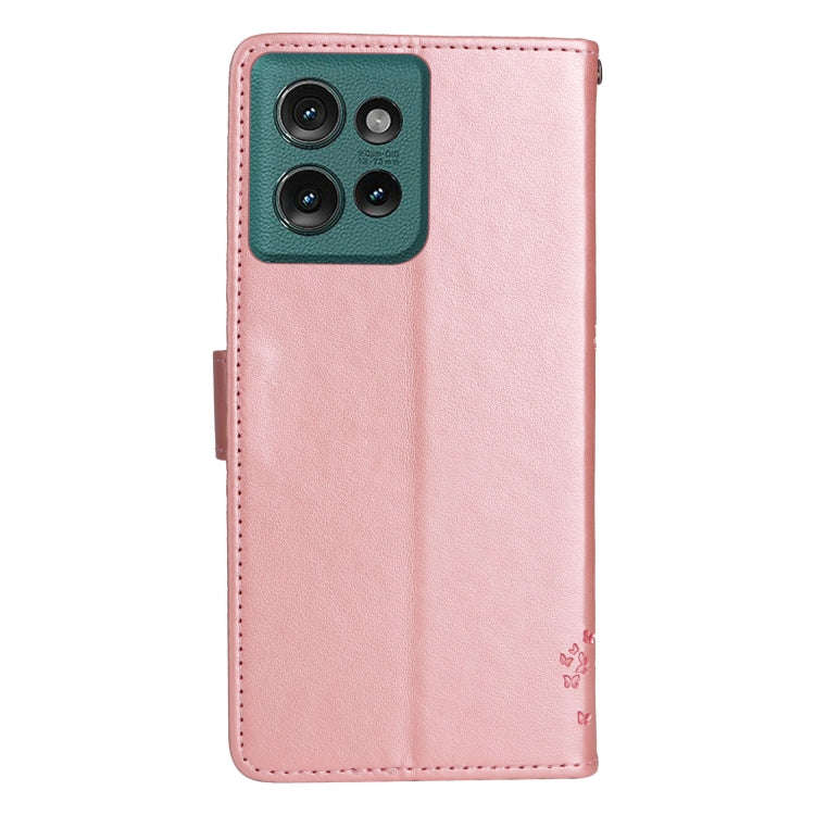 For Motorola Edge 50 5G Tree & Cat Embossed Pattern Flip Leather Phone Case(Rose Gold)