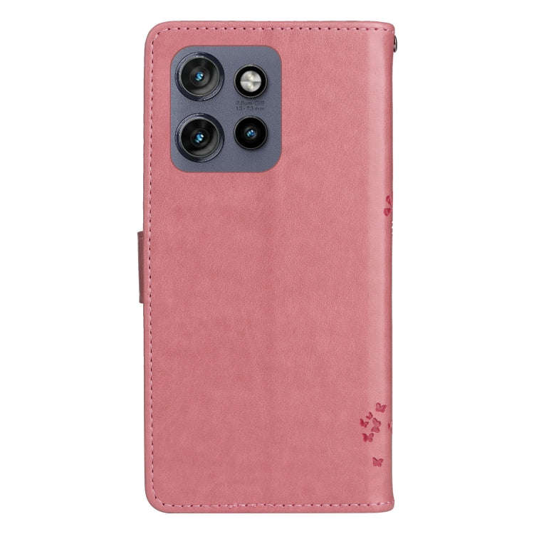 For Motorola Edge 50 Neo Tree & Cat Embossed Pattern Flip Leather Phone Case(Pink)
