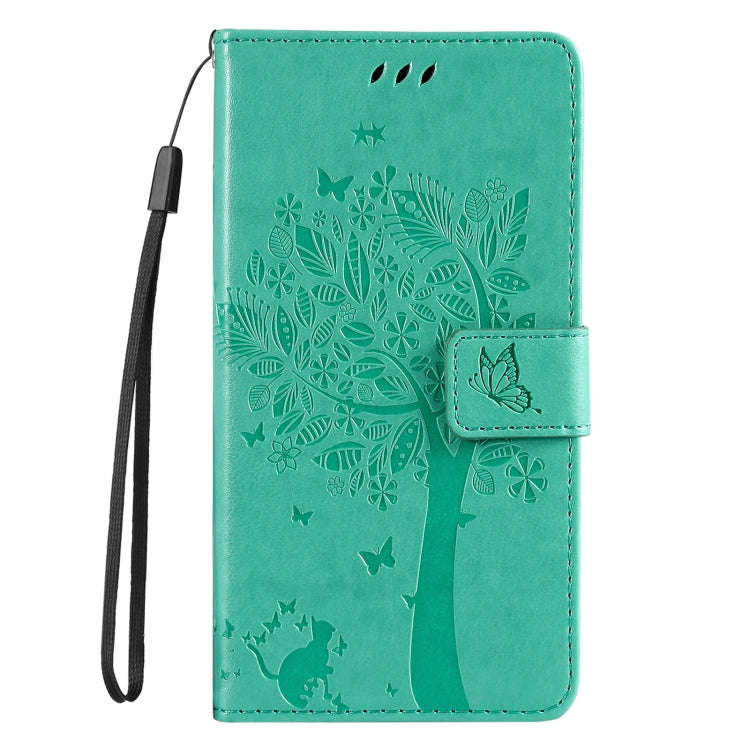 For Motorola Edge 50 Neo Tree & Cat Embossed Pattern Flip Leather Phone Case(Green)