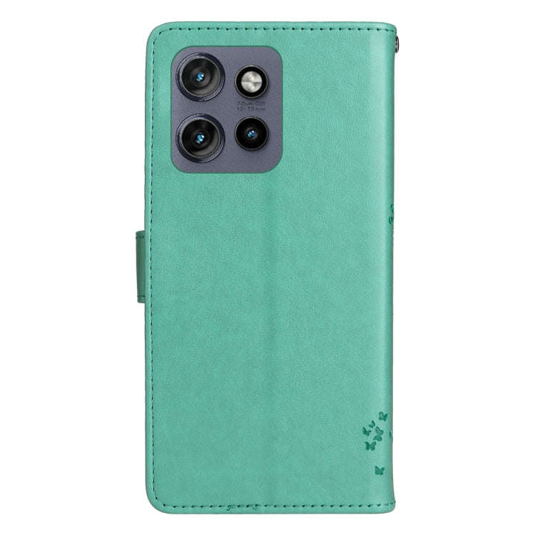 For Motorola Edge 50 Neo Tree & Cat Embossed Pattern Flip Leather Phone Case(Green)