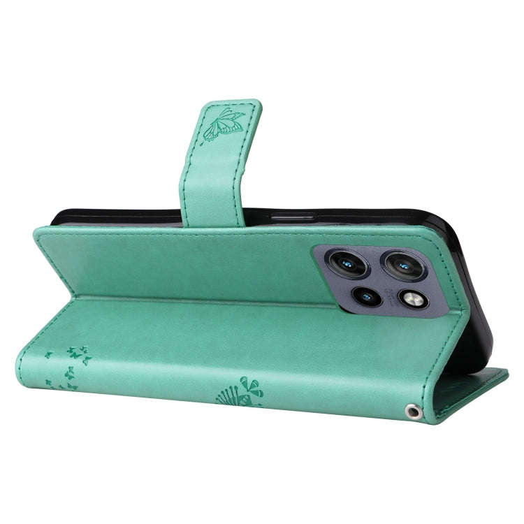 For Motorola Edge 50 Neo Tree & Cat Embossed Pattern Flip Leather Phone Case(Green)