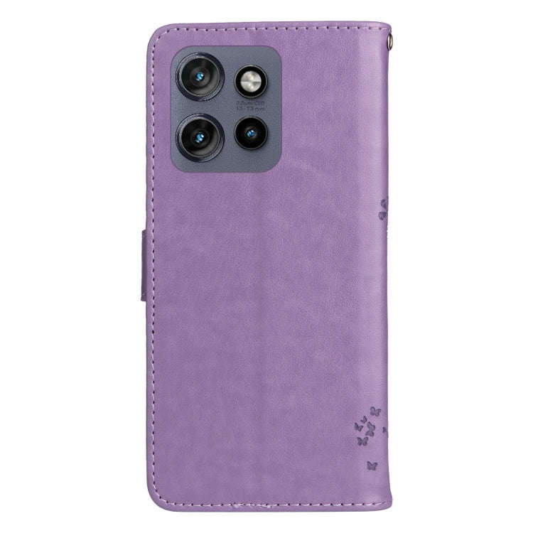 For Motorola Edge 50 Neo Tree & Cat Embossed Pattern Flip Leather Phone Case(Light Purple)