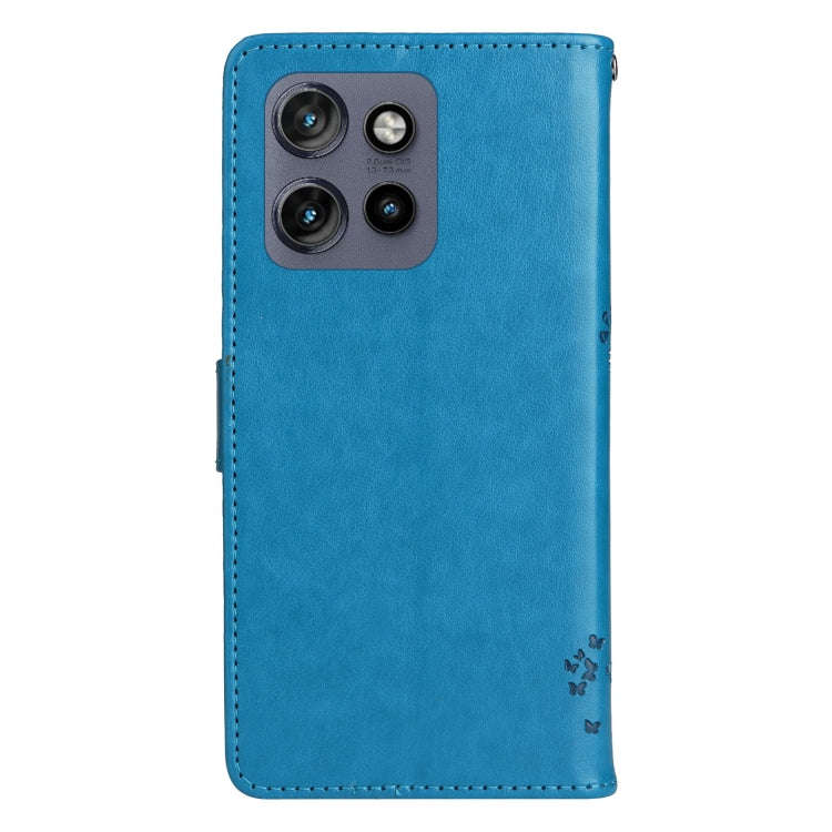 For Motorola Edge 50 Neo Tree & Cat Embossed Pattern Flip Leather Phone Case(Blue)