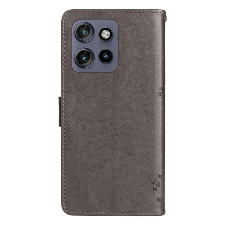 For Motorola Edge 50 Neo Tree & Cat Embossed Pattern Flip Leather Phone Case(Grey)